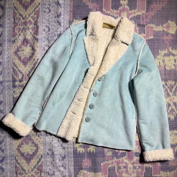 Pure Simple Natural Light Blue Sherpa Lined Penny Lane Jacket Women's Size Small - Picture 1 of 16